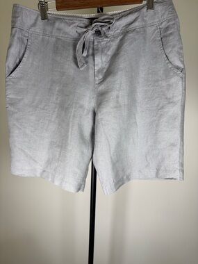 Jones New York Light Gray Linen Drawstring Shorts Coastal Minimalist | Size 10